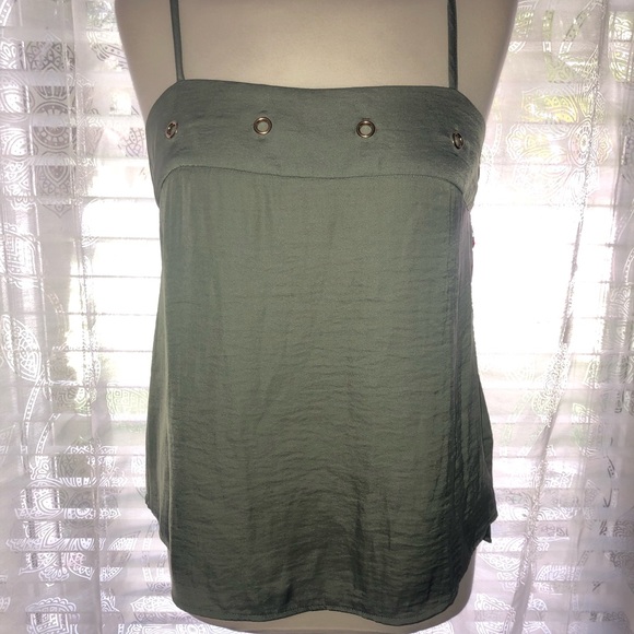 NWT MOSSY GREEN SILKY CAMISOLE TANK W GOLD DETAILS - Picture 5 of 7
